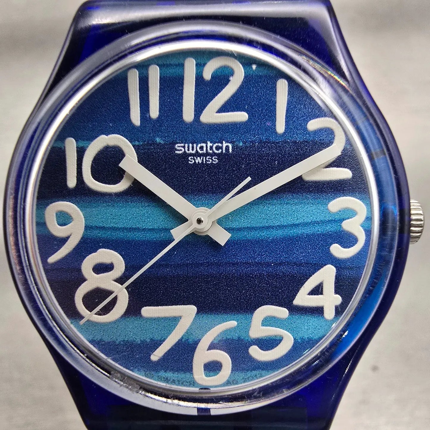 Swatch LINAJOLA Watch Men 34mm Blue Dial Blue Tone Round GN237 New Battery D1