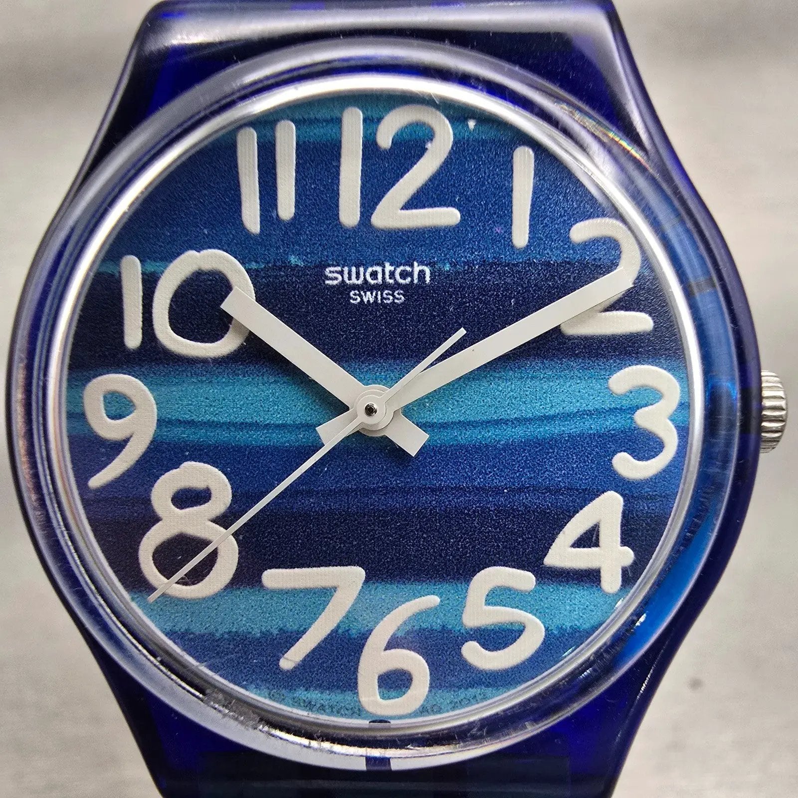 Swatch LINAJOLA Watch Men 34mm Blue Dial Blue Tone Round GN237 New Battery D1