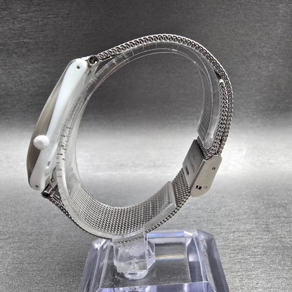 Swatch Skinmesh Watch Men 35mm Silver Dial Mesh Band Round SVOM100M New Battery6