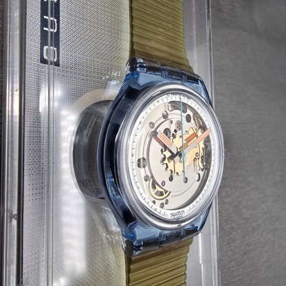 Swatch Automatic Blue Matic Watch Men 36mm Skeleton Dial Blue Case SAN100 NOS3
