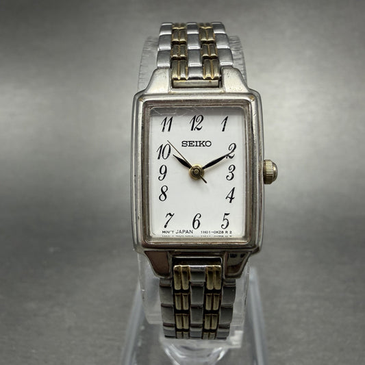 Seiko Tank Watch Women 16mm White Dial Two Tone Rectangle 1N01-0FH0 New Battery0