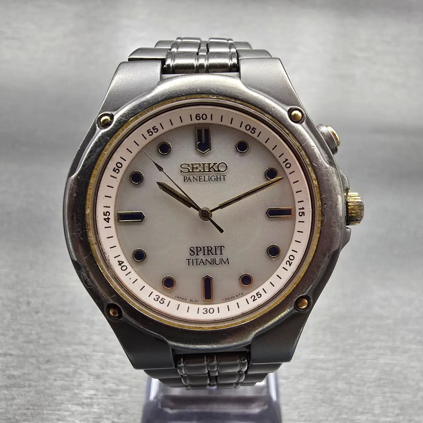 Seiko Spirit Watch Men 37mm White Dial Titanium Backlight 6L01-0020 New Battery0