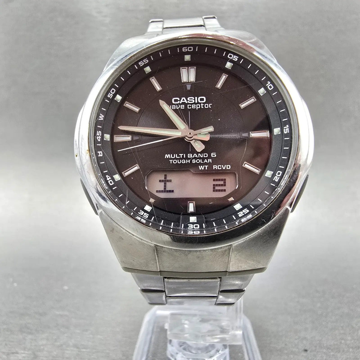 Casio Wave Ceptor WVA-M600 Watch Men 42mm Black Dial Steel Analog Digital Solar5