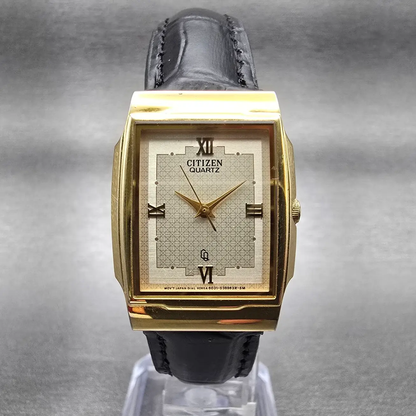 Citizen Watch Men 23mm Gold Dial Gold Tone Rectangle 6031-S10913 New Battery0