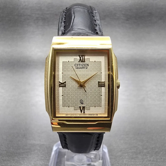 Citizen Watch Men 23mm Gold Dial Gold Tone Rectangle 6031-S10913 New Battery0
