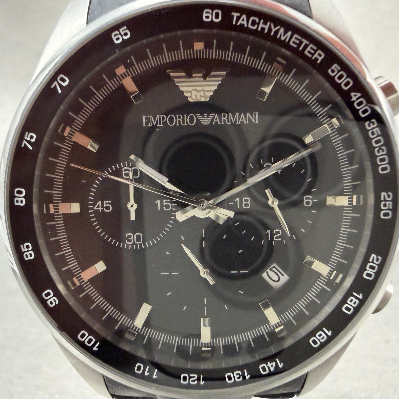 Emporio Armani Chronograph Watch Men 43mm Black Dial Steel Date AR-5890 New Batt1