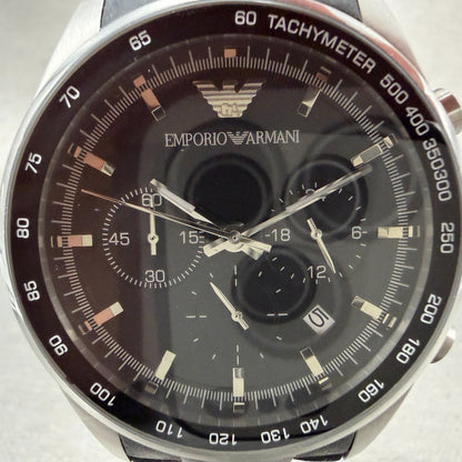 Emporio Armani Chronograph Watch Men 43mm Black Dial Steel Date AR-5890 New Batt1