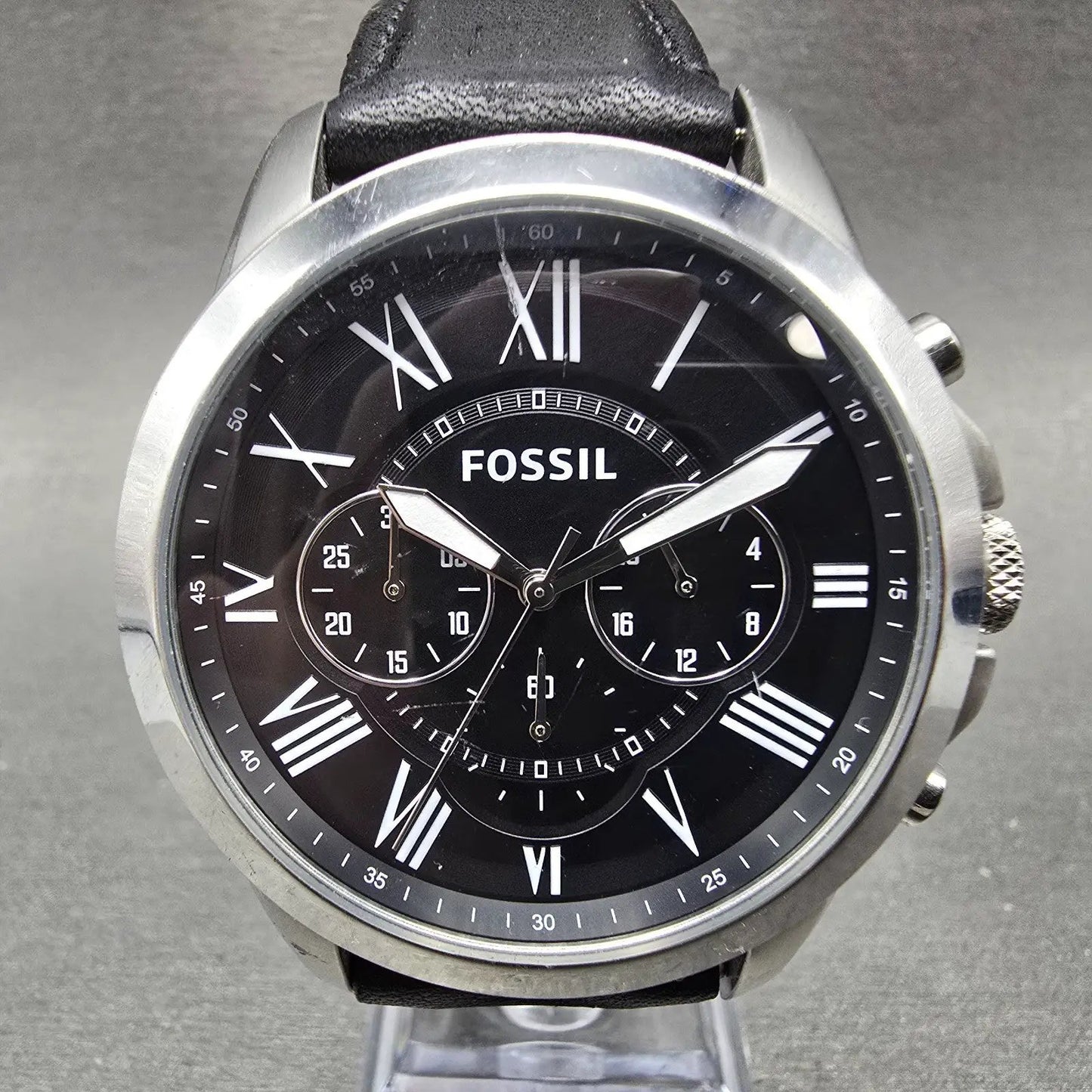 Fossil Grant Chronograph Watch Men 44mm Black Dial Silver Tone FS4812 NewBattery0