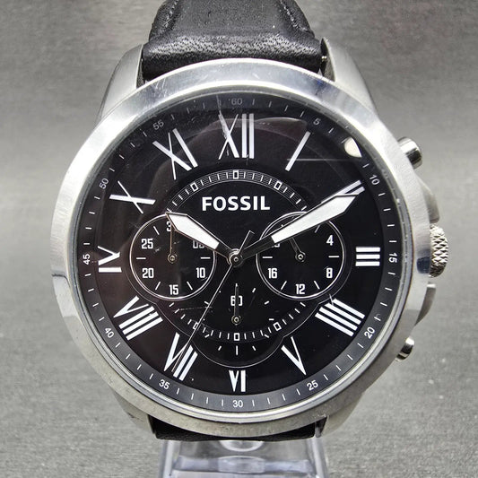 Fossil Grant Chronograph Watch Men 44mm Black Dial Silver Tone FS4812 NewBattery0