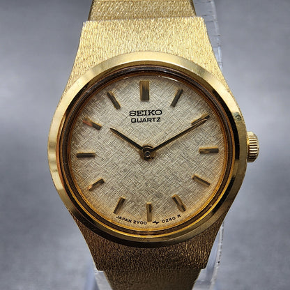 VTG Seiko Watch Women 17mm Champangne Dial Gold Tone Round 2Y000019 New Battery1