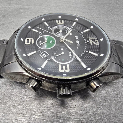 Fossil Chronograph Watch Men 49mm Black Dial Black Tone Date Round FS4446 PARTS4