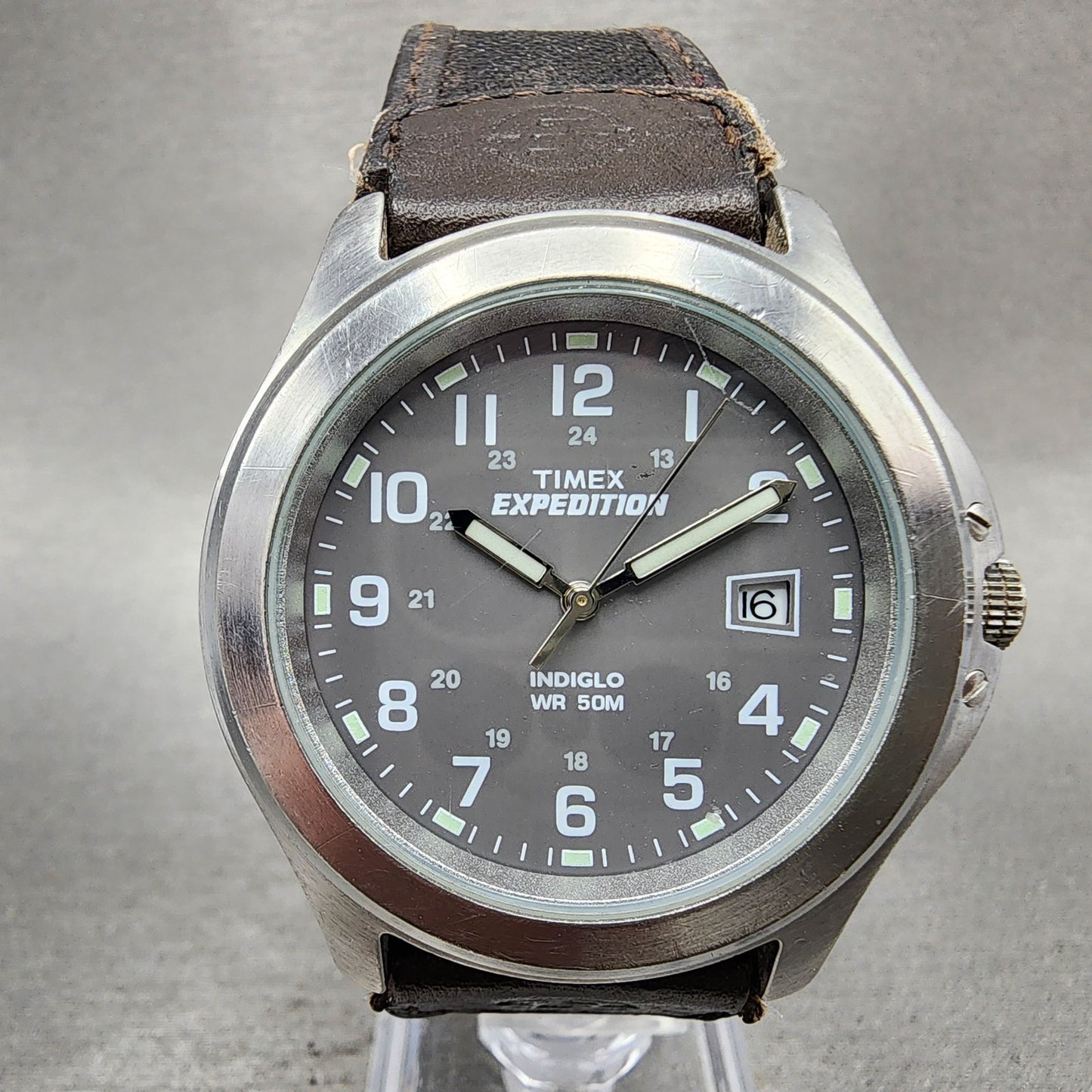 Timex Expedition Watch Men 39mm Gray Dial Silver Tone Date Round New Battery0