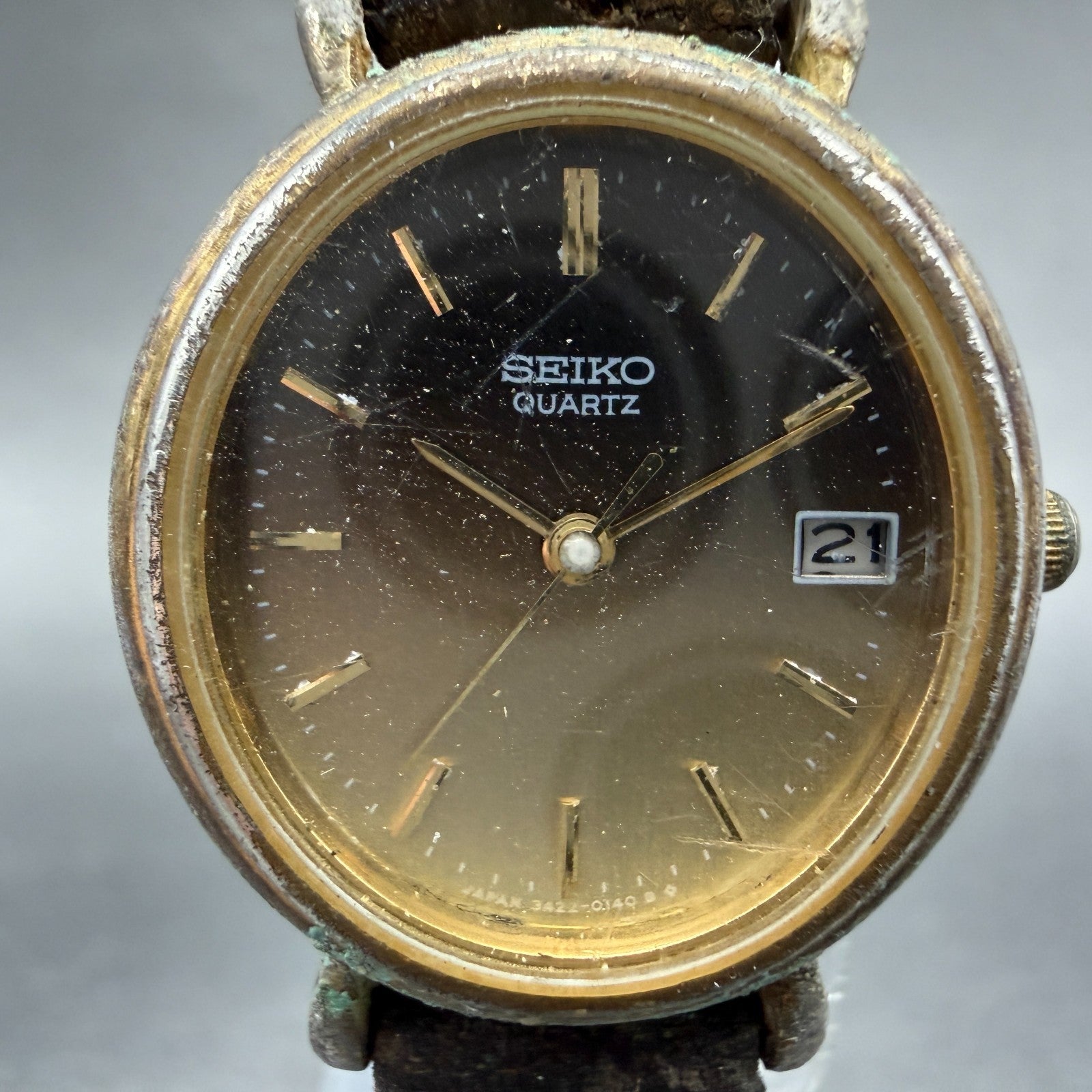 Seiko Watch Women 24mm Brown Dial Gold Tone Date Oval 3422-5040 New Battery1