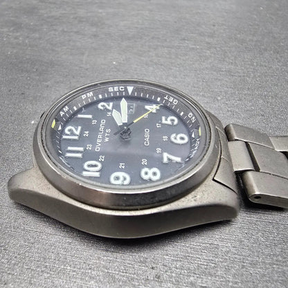 Casio Overland WTS Watch Men 39mm Gray Dial Titanium Date OVW-100TDJ  PARTS6