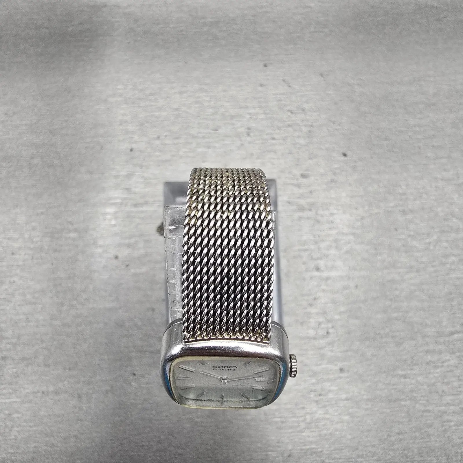 Seiko Watch Women 20mm Silver Dial Silver Tone Rectangle 16-5259 New Battery VTG4