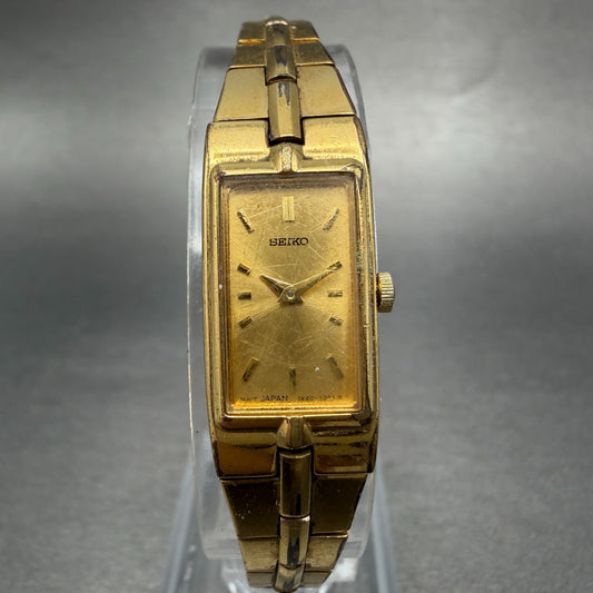 Seiko Tank Watch Women 13mm Champagne Dial Gold Tone Rectangle 2e20-7479 NewBat00