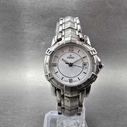 Fendi Watch Women 26mm White Dial Silver Tone Date Round 3500L New Battery5