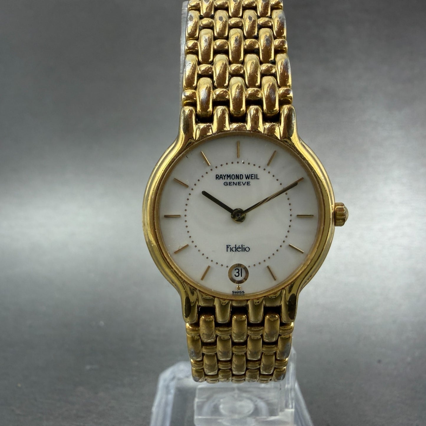 Raymond Weil Fidelio Watch Women 24mm White Dial Gold Plated Date 4702 PARTS6