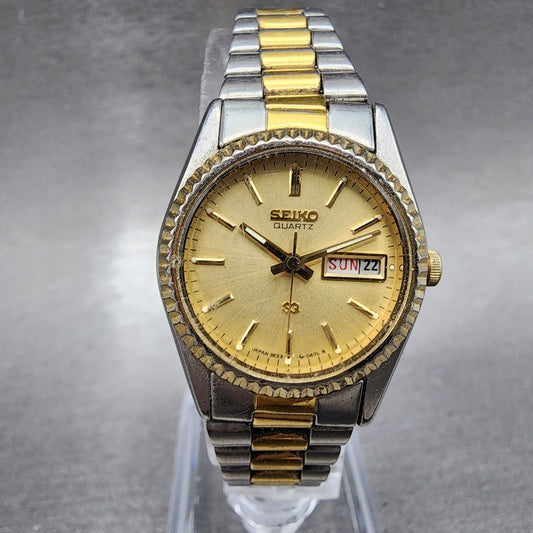 Seiko SQ Watch Women 24mm Gold Dial Two Tone Daydate Round 3E230A60 New Battery0