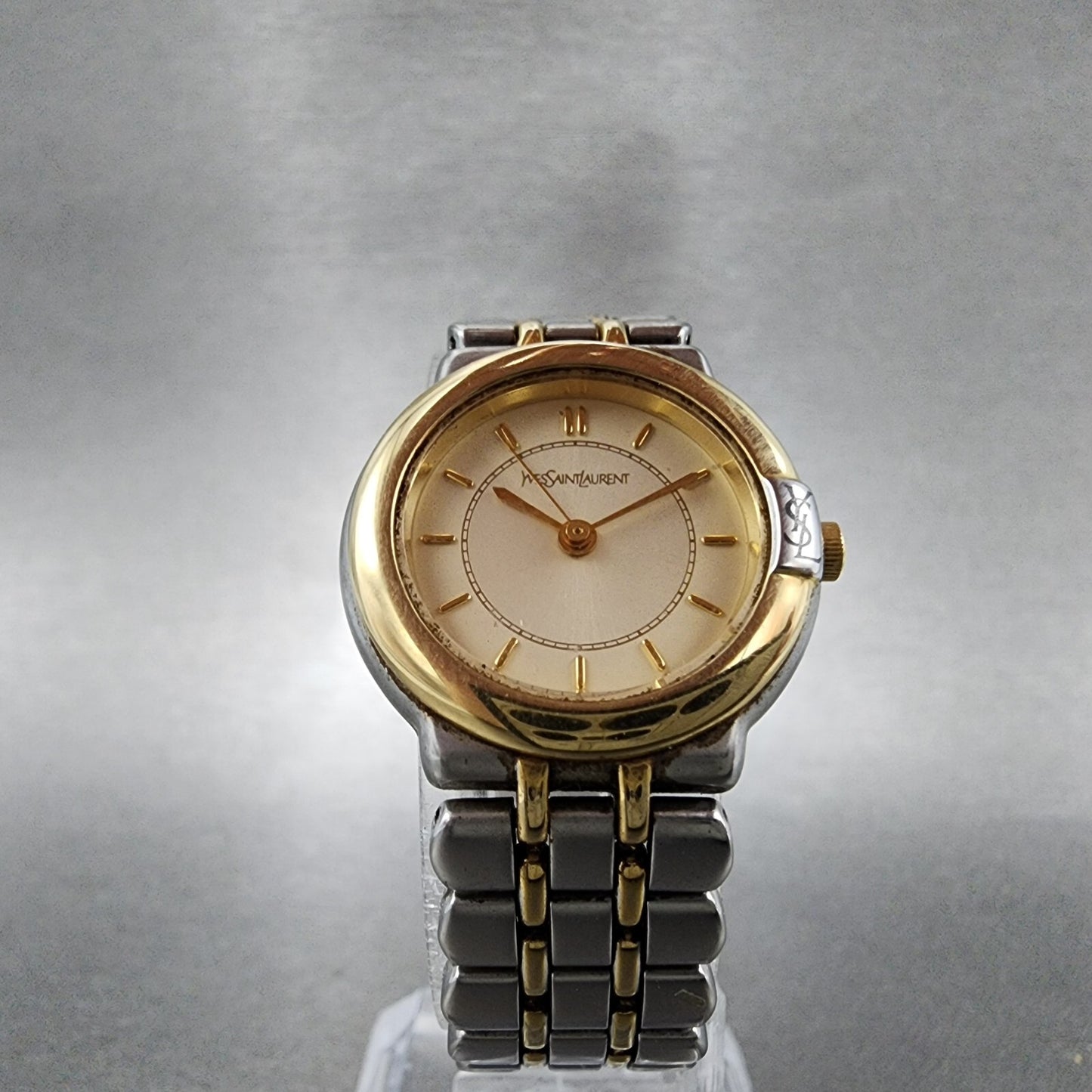 Yves Saint Laurent Watch Women 24mm Champagne Dial Two Tone Round new Battery5