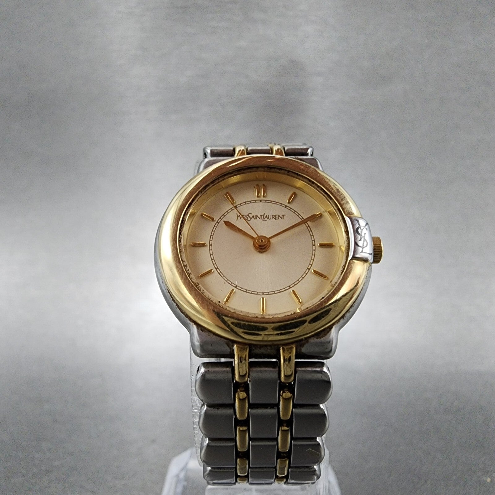Yves Saint Laurent Watch Women 24mm Champagne Dial Two Tone Round new Battery5
