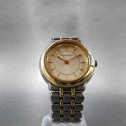 Yves Saint Laurent Watch Women 24mm Champagne Dial Two Tone Round new Battery5