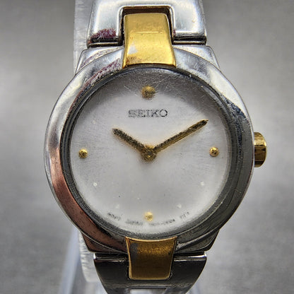 Seiko Watch Women 19mm White Dial Two Tone Round 1n00-0gm0 New Battery