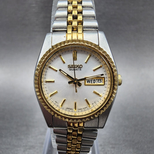 Seiko Watch Women 24mm White Dial Two Tone Daydate Round 7N830041 New Batt B1230