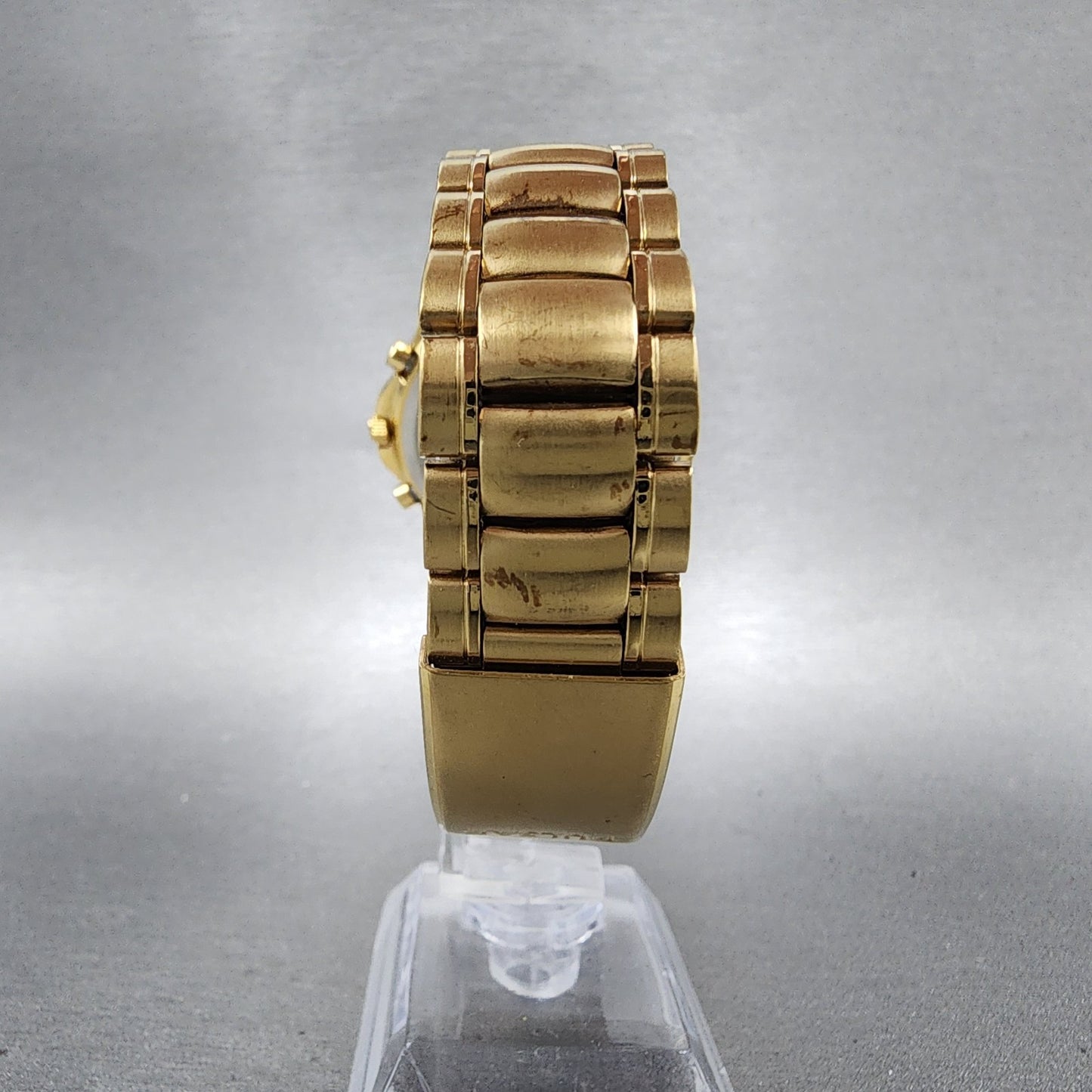 Seiko Pulsar Chronograph Watch Men 39mm Gold Dial Gold Tone Alarm Date New Batt7