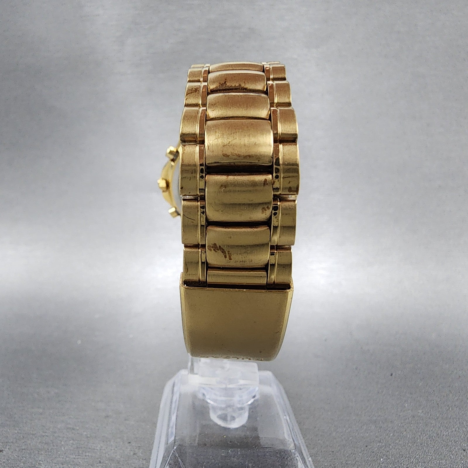 Seiko Pulsar Chronograph Watch Men 39mm Gold Dial Gold Tone Alarm Date New Batt7