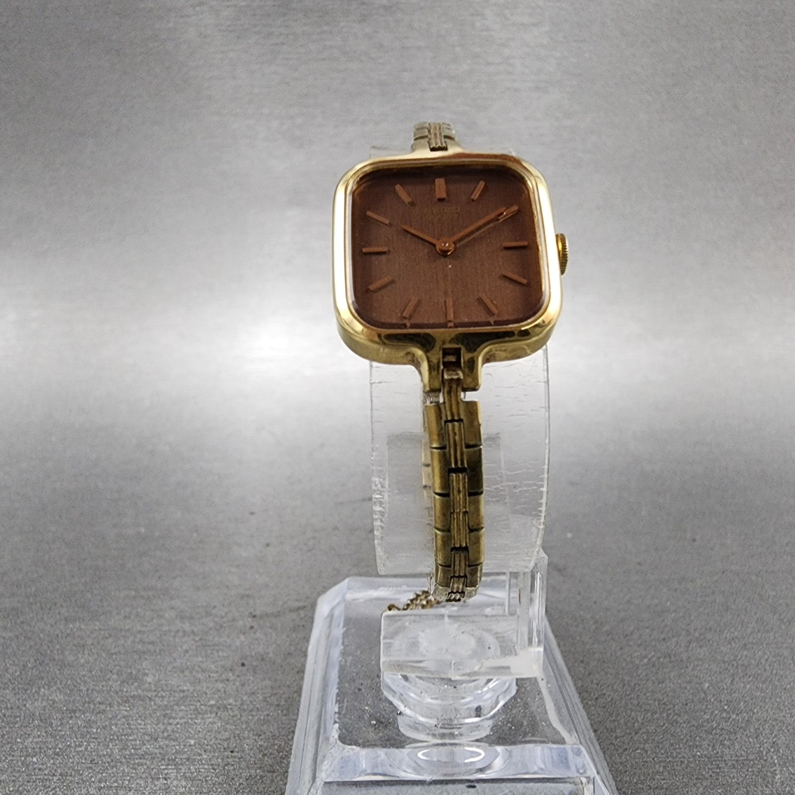 Seiko Watch Women 19mm Brown Dial Gold Tone Square 14005980 New Battery5