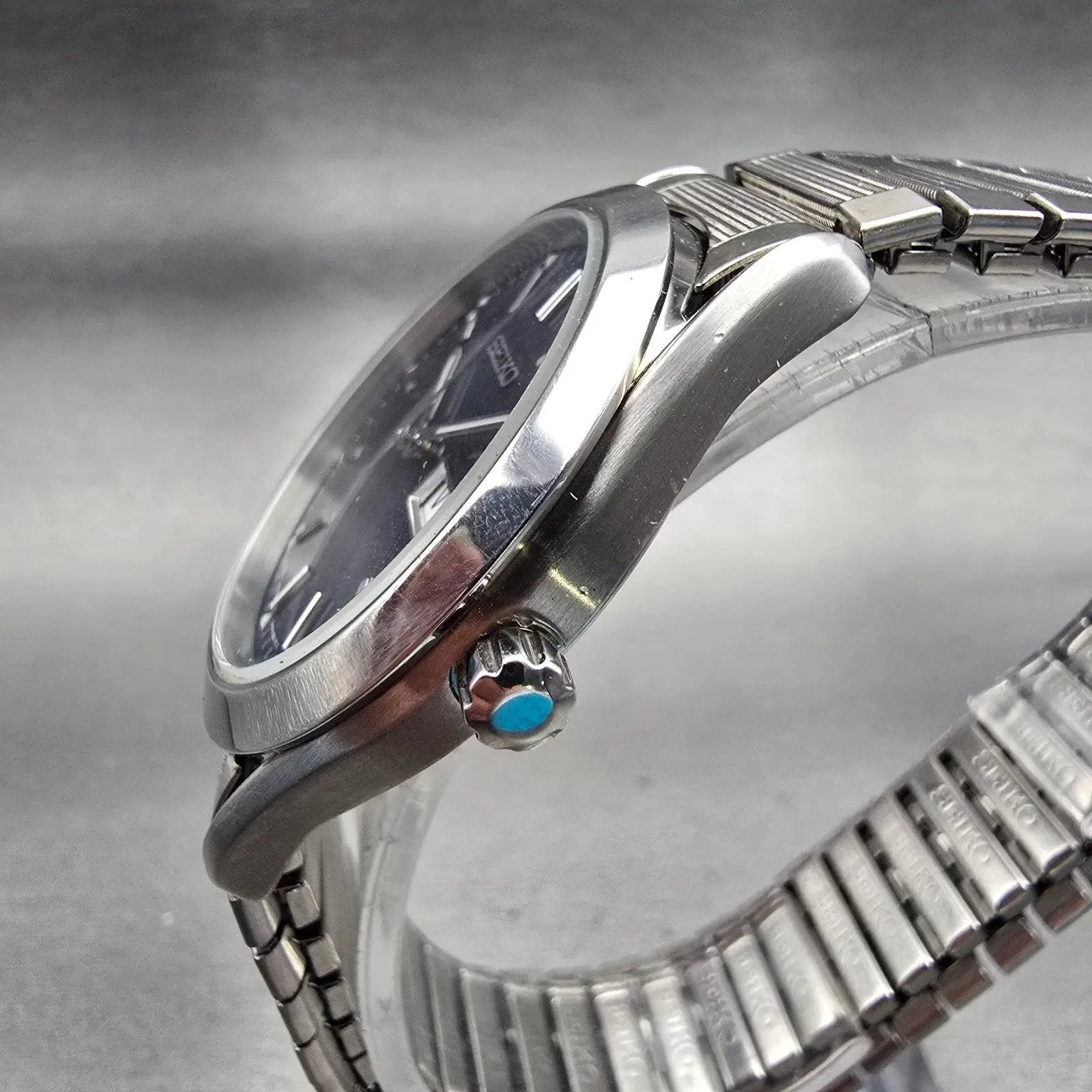 Seiko Watch Men 37mm Blue Dial Silver Tone Daydate Round 7N43-9070 New Battery2