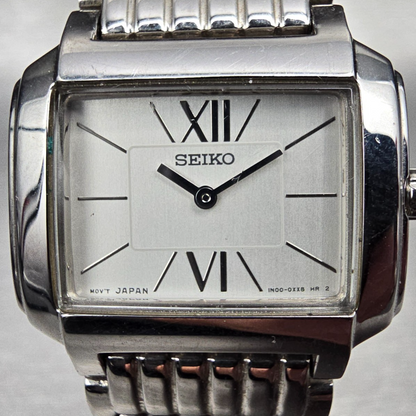 Seiko Tank Watch Women 25mm White Dial Silver Tone Rectangle 1N00-0PT0 New Batt1