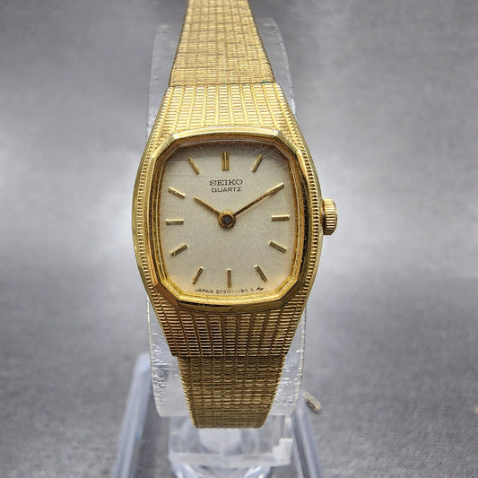 Seiko Watch Women 16mm Champagne Dial Gold Tone 2c20-5569 New Battery