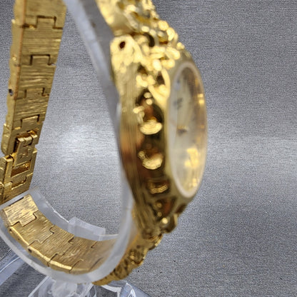 Gruen Watch Women 25mm Champagne Dial Gold Nugget Case Tone New Battery VTG4