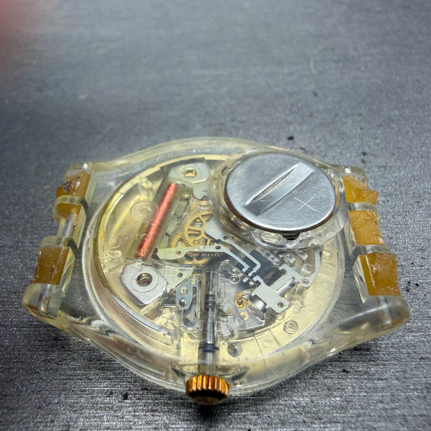 Swatch Olympics 1996 Watch Men 34mm Gold Dial Clear Round GZ136 New Battery 1238