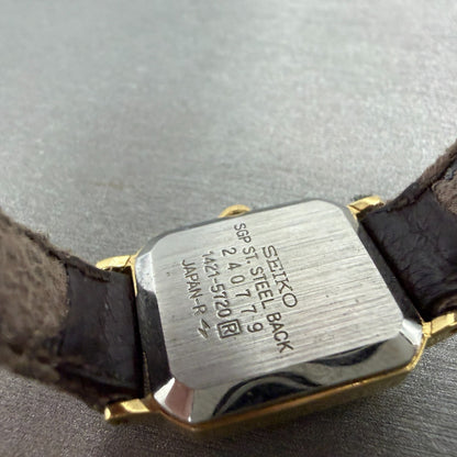 Seiko Tank Watch Women 19mm Champagne Dial Gold Tone 1421-5720 New Battery VTG9