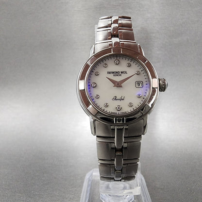 Raymond Weil Parisfal Watch Women 27mm MOP Dial Silver Tone Date 9441 New Batt5