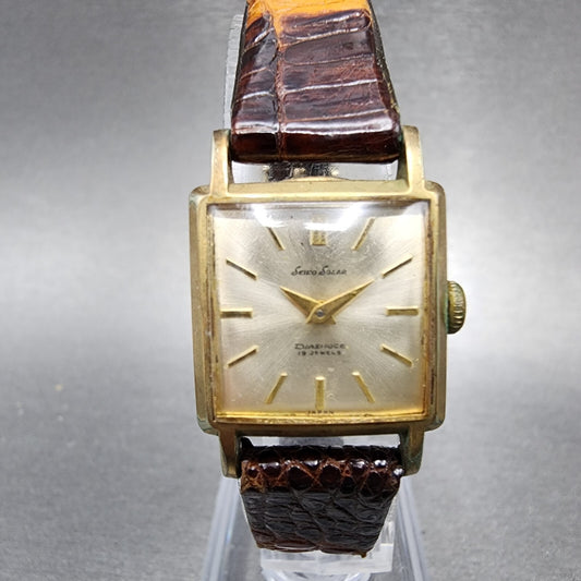Seiko Solar Tank Watch Women 20mm Silver Dial Gold Plated 19 J 598 PARTS