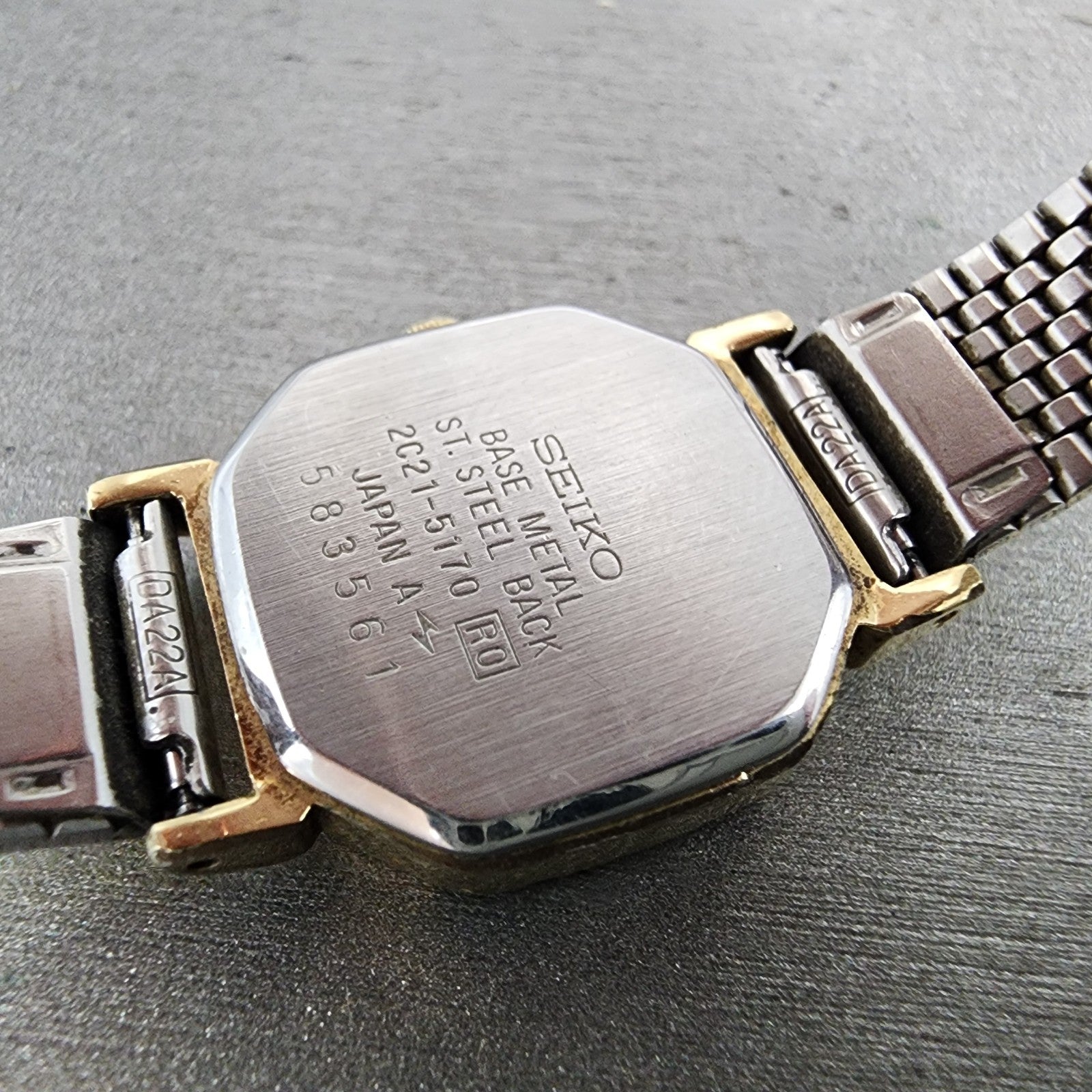Seiko Watch Women 20mm Black Dial Gold Tone Octagon 2C215170 New Battery VTG9