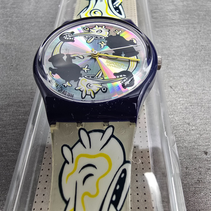 Swatch Twitch Twins Watch Men 33mm Silver Dial Blue Case GN168 New Battery NOS6