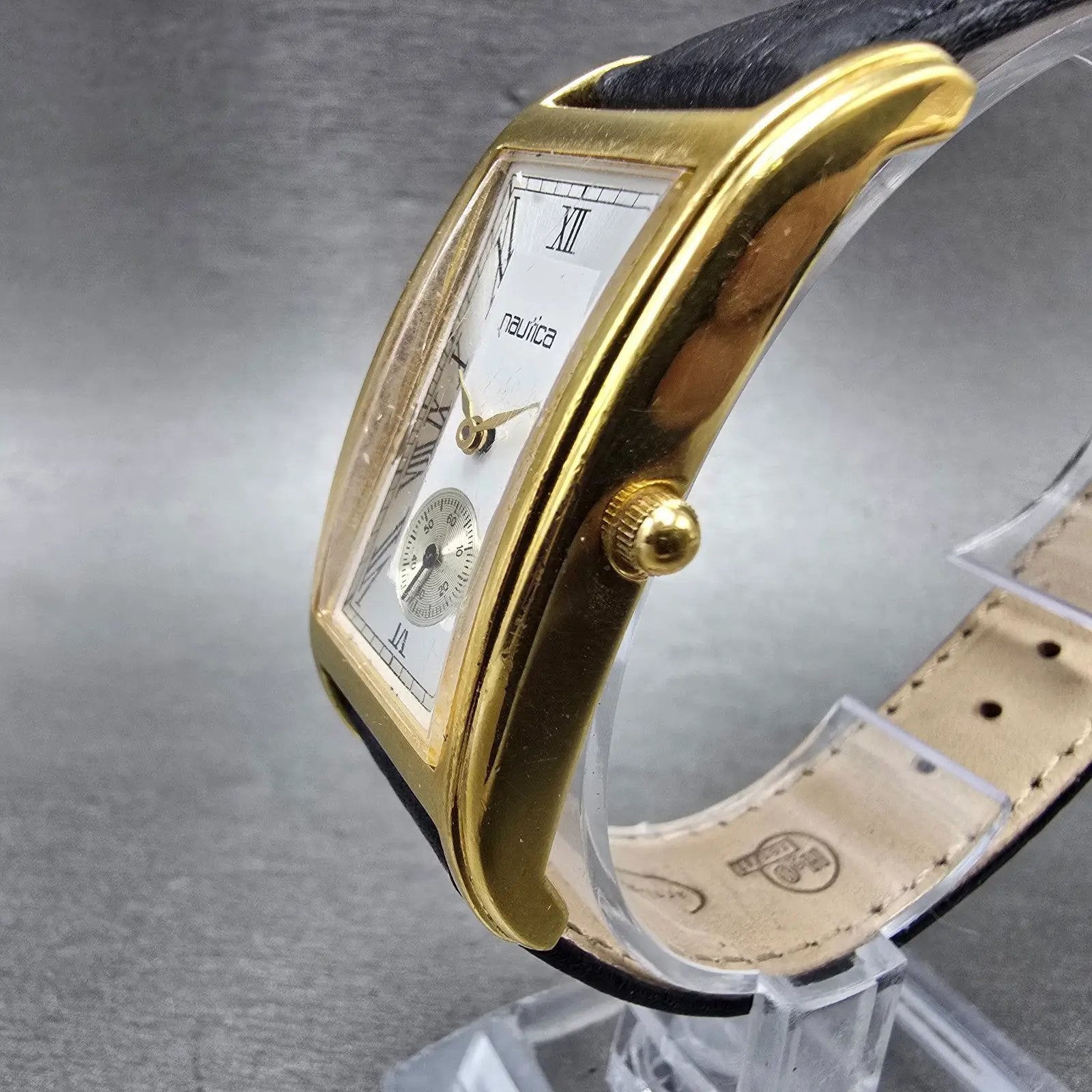 Nautica Watch Men 23mm White Silver Dial Gold Tone Small Seconds New Battery2