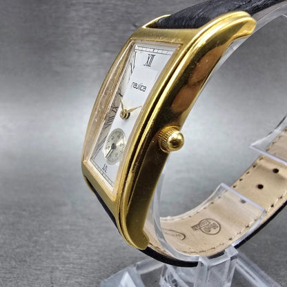 Nautica Watch Men 23mm White Silver Dial Gold Tone Small Seconds New Battery2
