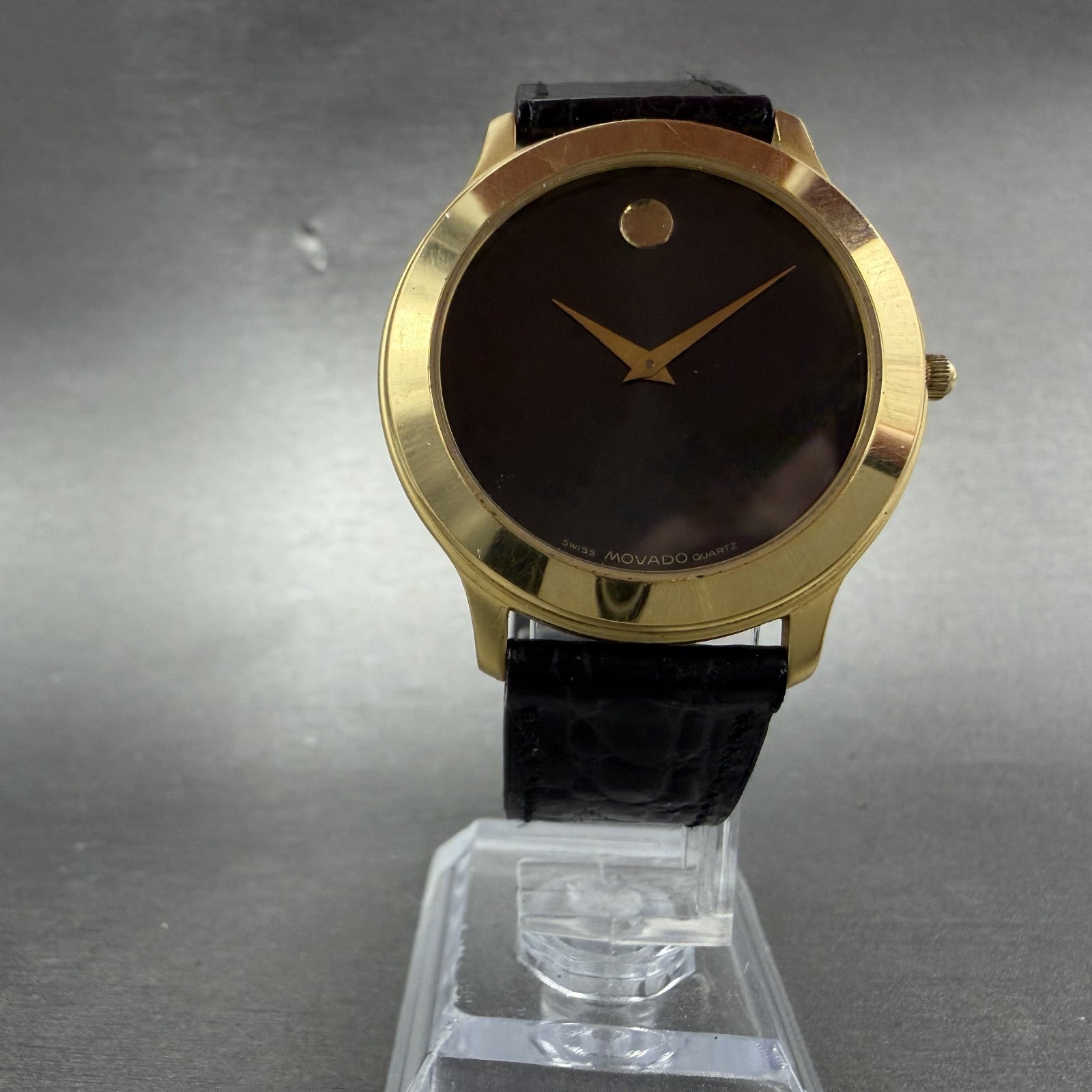Movado Museum Watch Men 34mm Black Dial Gold Tone Round 87-D1-844 New Battery6