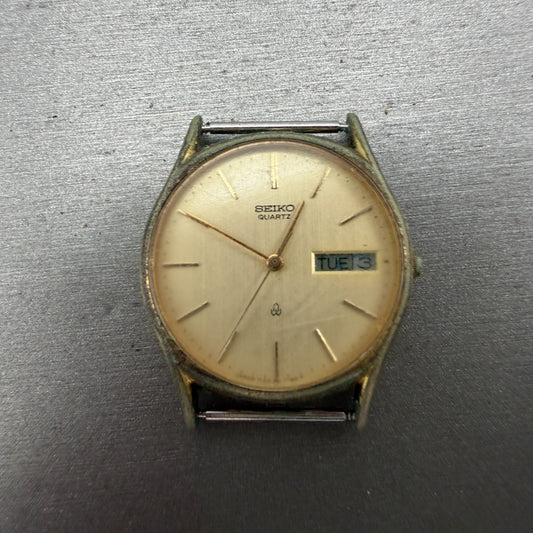 Seiko Watch Men 31mm Champagne Dial Gold Tone Daydate Round 7123-7090 PARTS0