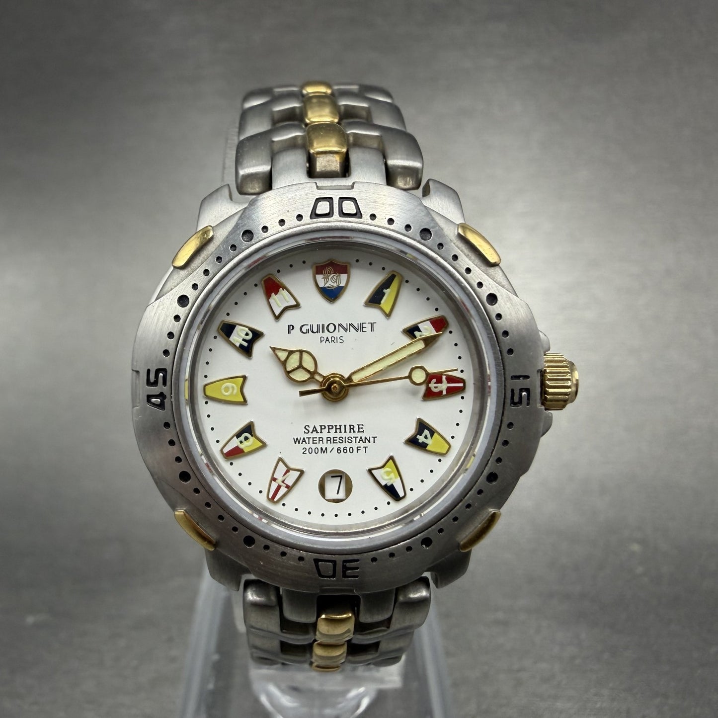 P Guionnet Dive Watch Women 28mm White Dial Two tone Date Round New Battery0