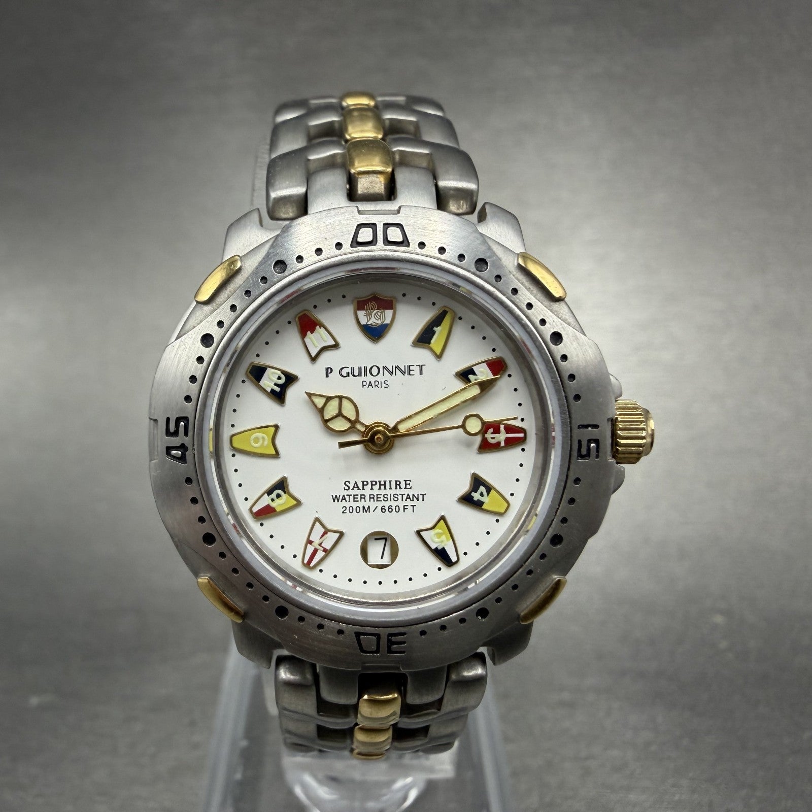 P Guionnet Dive Watch Women 28mm White Dial Two tone Date Round New Battery0