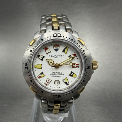 P Guionnet Dive Watch Women 28mm White Dial Two tone Date Round New Battery0
