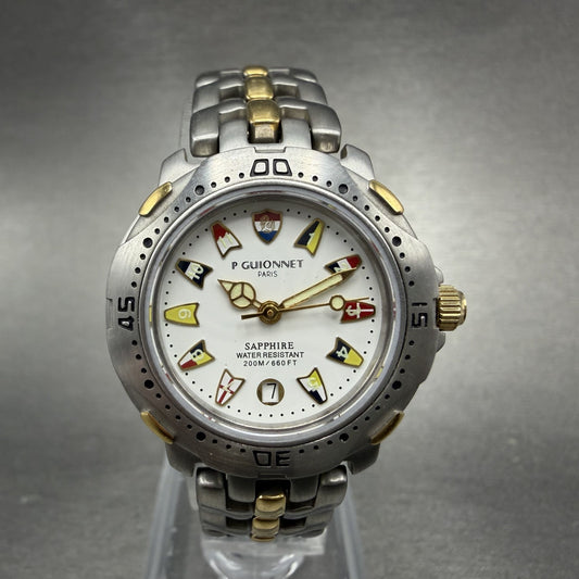 P Guionnet Dive Watch Women 28mm White Dial Two tone Date Round New Battery0