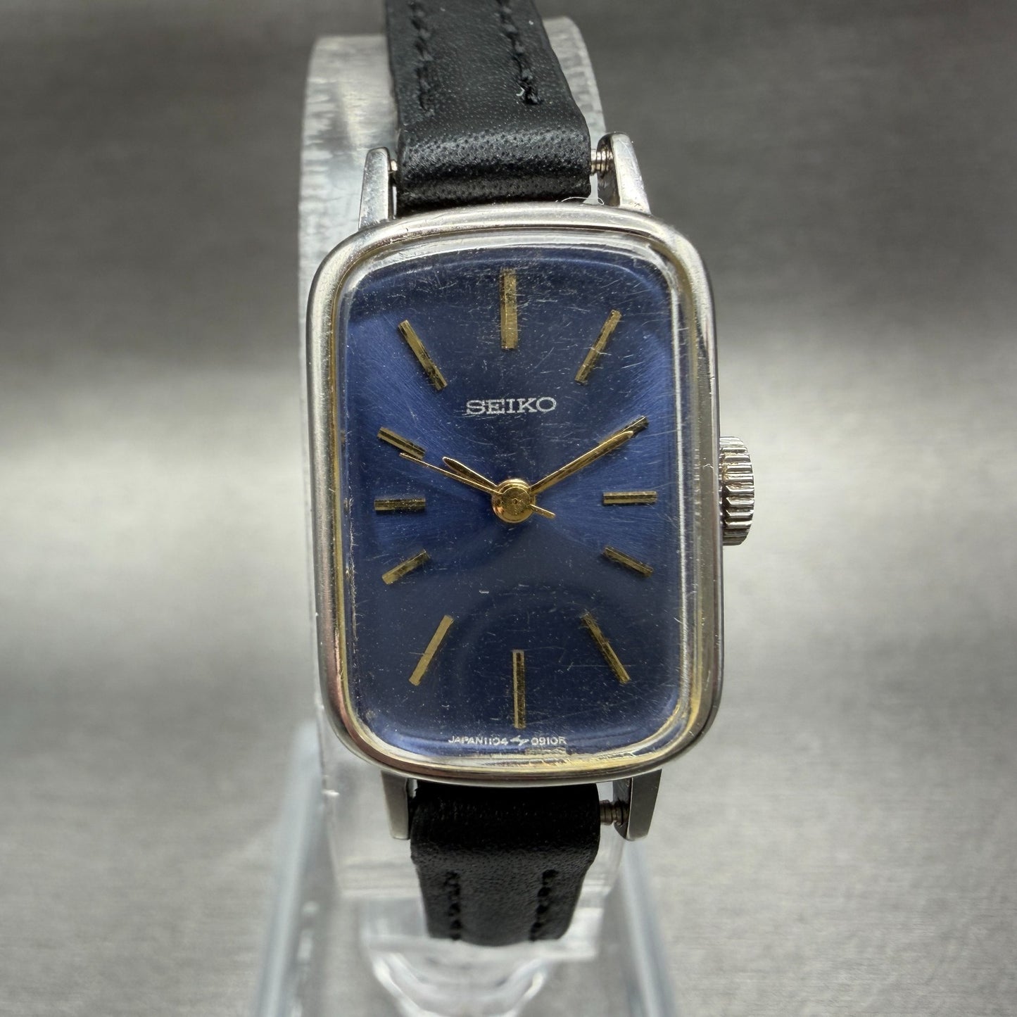 Seiko Tank Watch Women 16mm Blue Dial Silver Tone Rectangle Manual 11043419 Run0